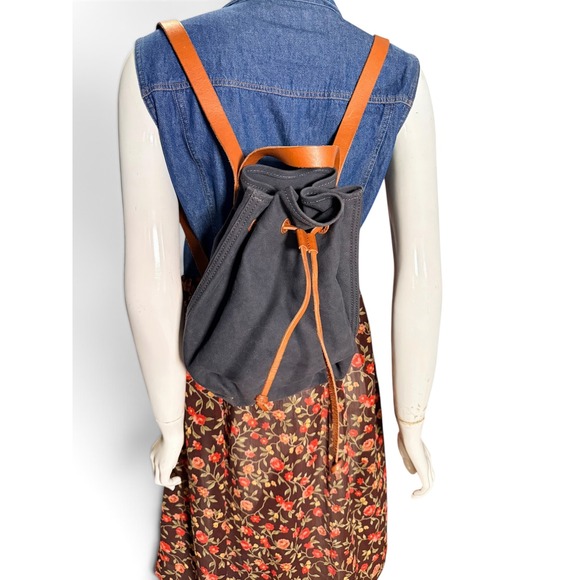 Madewell The Somerset Canvas Backpack Black Leather Trim Drawstring H6619 Womens